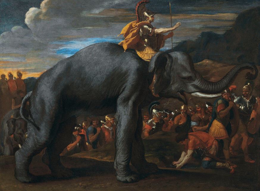Hannibal überquert die Alpen auf einem Elefanten - Gemälde von Nicolas Poussin aus dem Jahr 1625. Foto: Wikipedia Commons
