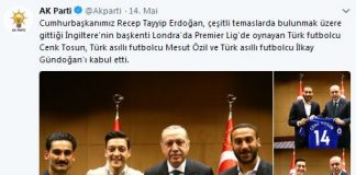 Wollte Özil mit einer PR-Aktion an seiner alten Schule vom Erdogan-Foto ablenken? Die AKP, die türkische Regierungspartei, verbreitete Fotos vom Treffen der Fußballer mit Erdogan über ihren Twitter-Account. Screenshot