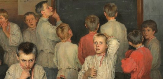 Ausgrenzung entsteht nicht immer gezielt. (Nikolai Bogdanov-Belsky: Jungenklasse, 1895, Tretjakow-Galerie, Moskau / Wikimedia Commons (gemeinfrei))