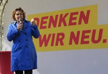 "Leistung muss sich lohnen - auch für Lehrer": FDP-Generalsekretärin Nicola Beer auf einer Wahlkampfveranstaltung. Foto: Viet-Hoang Nguyen / Wikimedia Commons (CC BY-SA 3.0 DE)