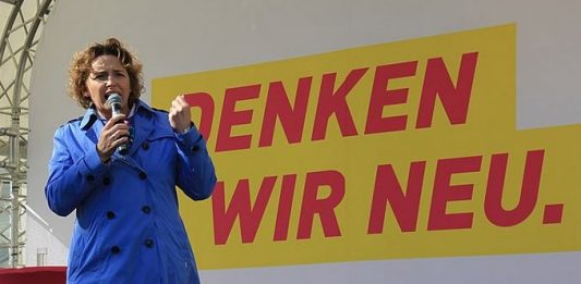 "Leistung muss sich lohnen - auch für Lehrer": FDP-Generalsekretärin Nicola Beer auf einer Wahlkampfveranstaltung. Foto: Viet-Hoang Nguyen / Wikimedia Commons (CC BY-SA 3.0 DE)