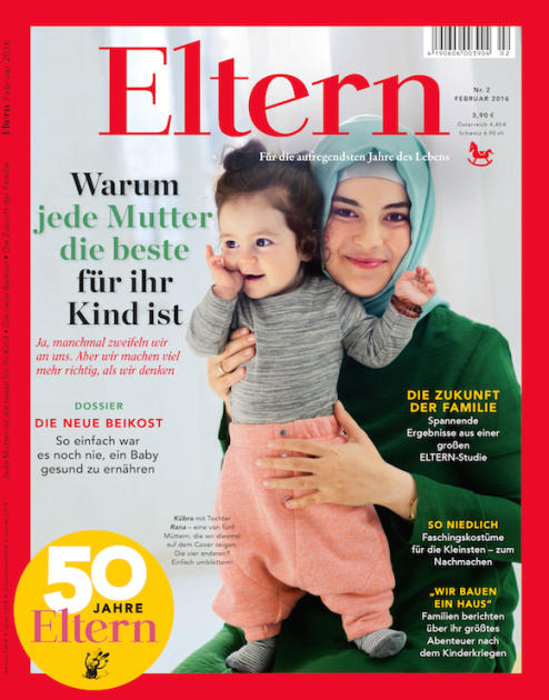 Darf man eine Mutter mit Kopftuch in Deutschland nicht zeigen? Aktuelles Titelbild (eines von fünf verschiedenen) der "Eltern".