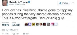 Historische Falschnachricht (nach bisherigem Erkenntnisstand jedenfalls): Trump beschuldigt Obama per Twitter einer Abhöraktion. Srcreenshot