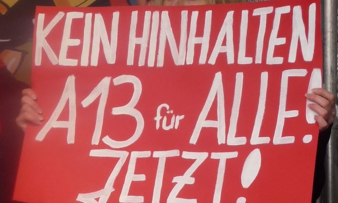 Bundesweit laufen derzeit Aktionen unter dem Motto "A13 für alle". Foto: GEW Schleswig-Holstein