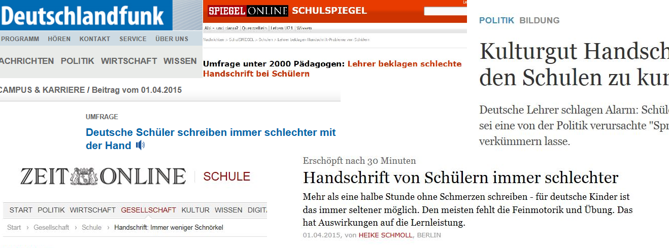 Alle relevanten Medien in Deutschland berichten heute über das Thema "Handschreiben". Screenshots