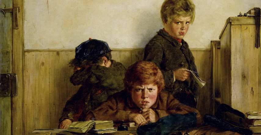 Statt Nachsitzen ausgerückt – Grundschüler lösen Suchaktion aus Nachsitzen: Schon immer unbeliebt bei Schülern (Gemälde von Erskine Nicol, um 1870). Foto: Bonhams / Wikimedia Commons