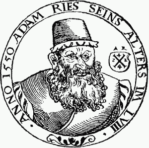 Eines der wenige überlieferten Porträts von Adam Ries auf einer zeitgenössischen Darstellung von 1550. (Grafik: Wikimedia)