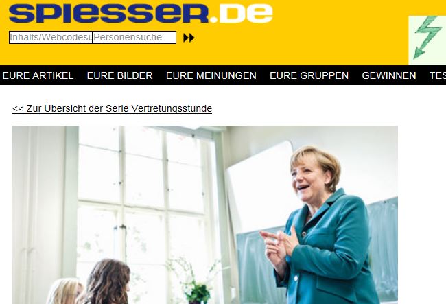 Die Bundeskanzlerin im Klassenzimmer: Aktuelle Aufmachung der "Spiesser"-Homepage. Foto: Screenshot