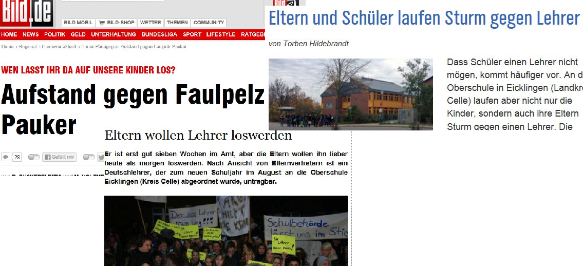 Von "Bild" über den NDR bis zur Lokalzeitung: Alle berichten über den "faulen" Lehrer. Konkrete Vorwürfe? Fehlanzeige. Zusammenstellung: News4teachers
