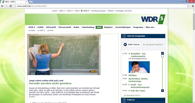 WDR 5. Screenshot von www.wdr5.de/nrw/index.html