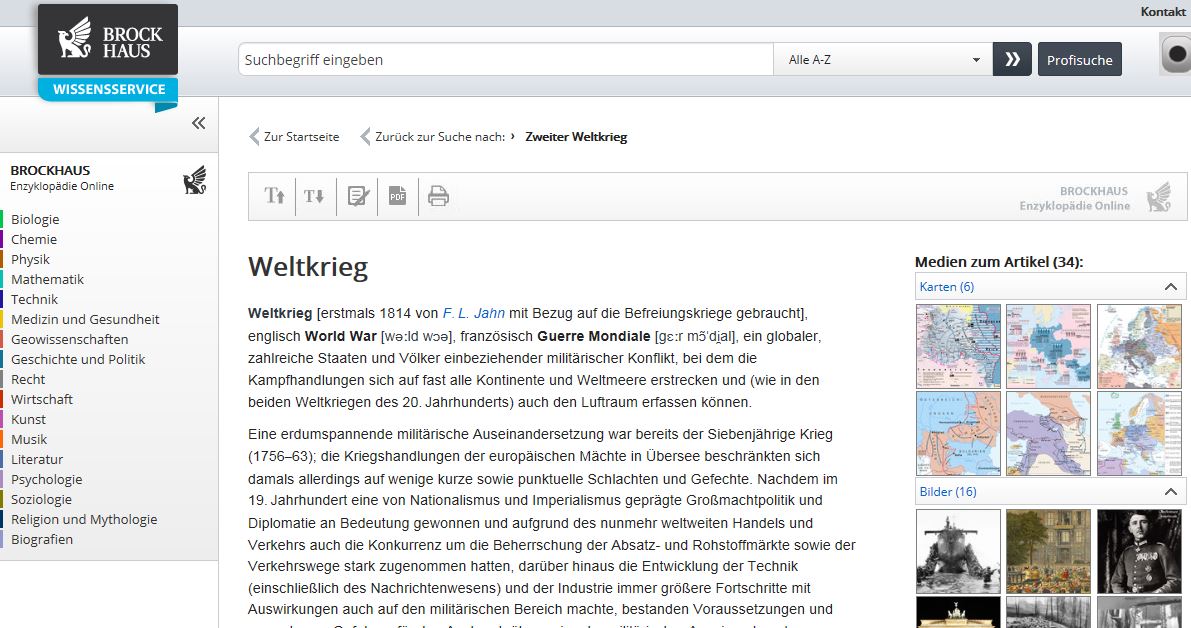 Screenshot aus dem Brockhaus Wissensservice. 