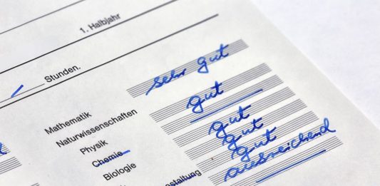 Auschnitt aus einem Zeugnis mit verschiedenen Notenanagaben